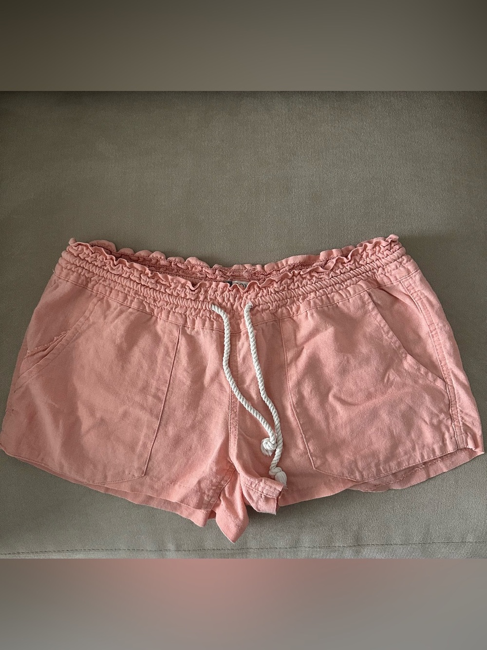 Roxy Womens linen blend coral light pink shorts drawstring waistband size large